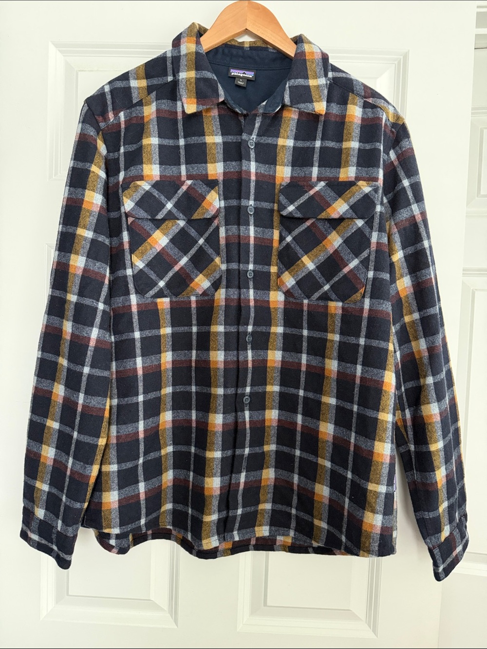 Patagonia Plaid Flannel Button-Down Shirt Large Men’s Wool Blue